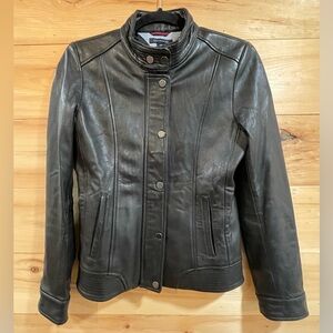Tommy Hilfiger Black Leather Motorcycle Jacket Size S So Soft Moto